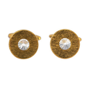 Customized-Brush-round-golden-cufflink-with-crystal-1
